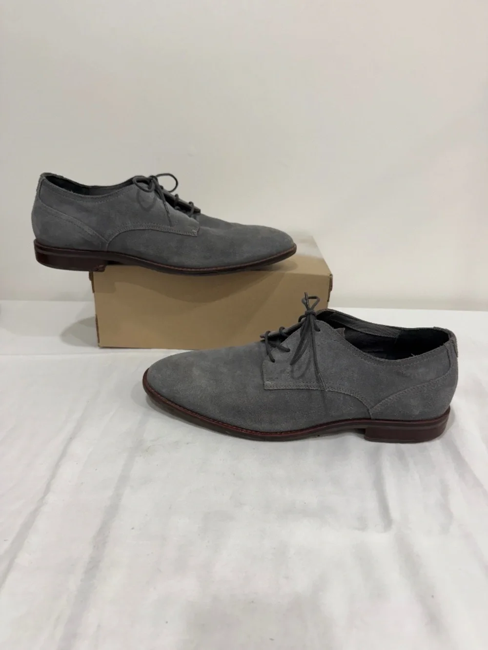 Used W/O Box! Men's Cole Haan Grey Suede Leather Lace Up Dress Shoes Size 12